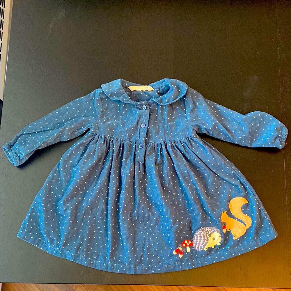John Lewis girls corduroy Polk dot dress with animal patch/embroidery